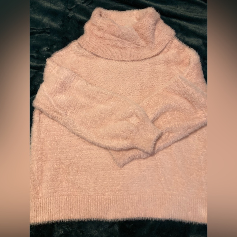 Who What Where Pink Fuzzy Eyelash Cowl Neck Sweater